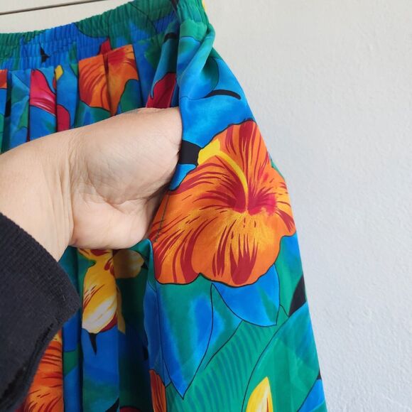 Vintage Skirt Women's 14 midi floral Colorful Flowers Hawaiian Pleated pleated - Picture 7 of 10